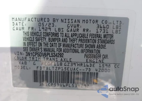 2023 Nissan Kicks Sr Xtronic Cvt from USA, damaged, VIN 3N1CP5DV6PL534292